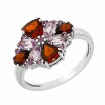 Серебряное кольцо с аметистом и гранатом