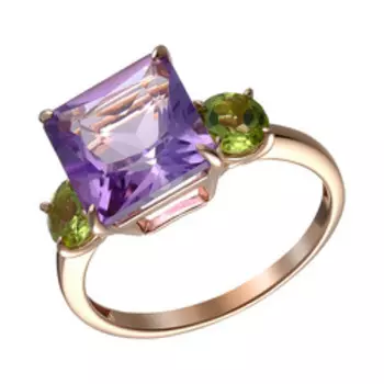 Серебряное кольцо с аметистом и хризолитами