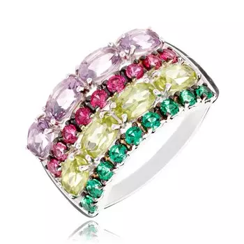 Серебряное кольцо с аметистом и хризолитом