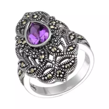 Серебряное кольцо с аметистом и марказитами