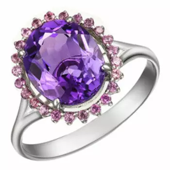 Серебряное кольцо с аметистом и родолитами