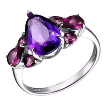 Серебряное кольцо с аметистом и родолитами