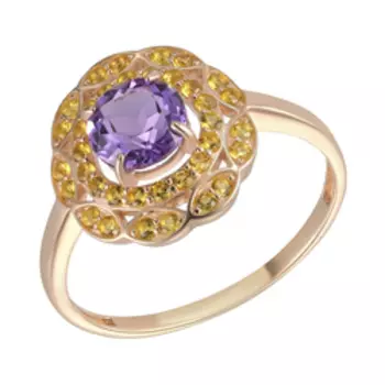 Серебряное кольцо с аметистом и желтыми фианитами