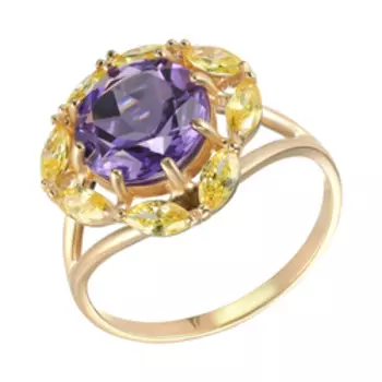 Серебряное кольцо с аметистом и желтыми фианитами