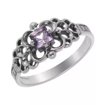 Серебряное кольцо с аметистом "Спаси и сохрани"