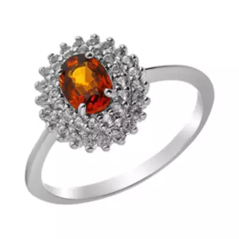 Серебряное кольцо с белыми топазами и спессартином