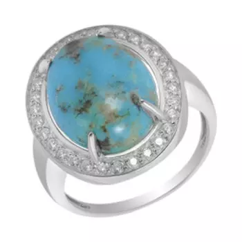 Серебряное кольцо с бирюзой и фианитами