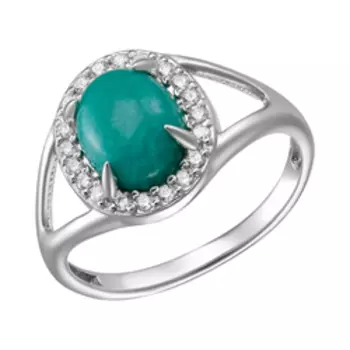 Серебряное кольцо с бирюзой и фианитами