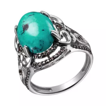 Серебряное кольцо с бирюзой и фианитами