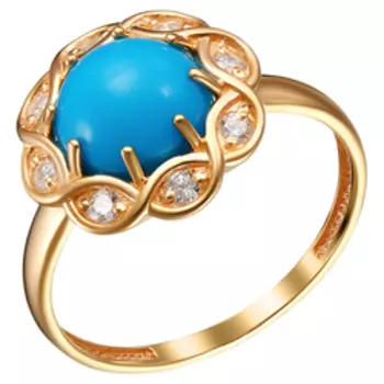 Серебряное кольцо с бирюзой и фианитами