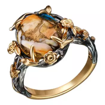 Серебряное кольцо с бирюзой и корнелианом "Цветы"