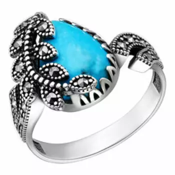 Серебряное кольцо с бирюзой и марказитами