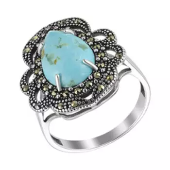 Серебряное кольцо с бирюзой и марказитами