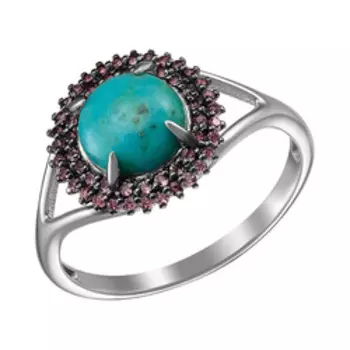 Серебряное кольцо с бирюзой и родолитами