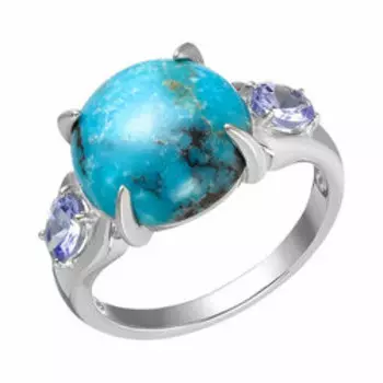 Серебряное кольцо с бирюзой и танзанитами