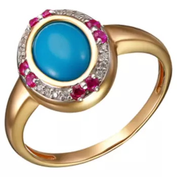 Серебряное кольцо с бирюзой, корундами и фианитами