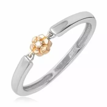 Серебряное кольцо с бриллиантом и золотом