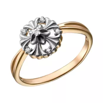 Серебряное кольцо с бриллиантом и фианитами "Цветок"