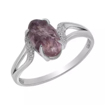 Серебряное кольцо с чароитом и фианитами