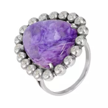 Серебряное кольцо с чароитом и фианитами