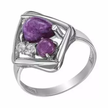 Серебряное кольцо с чароитом и фианитами