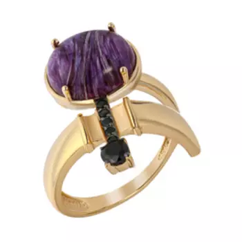 Серебряное кольцо с чароитом и шпинелью