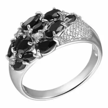 Серебряное кольцо с черной шпинелью и фианитами