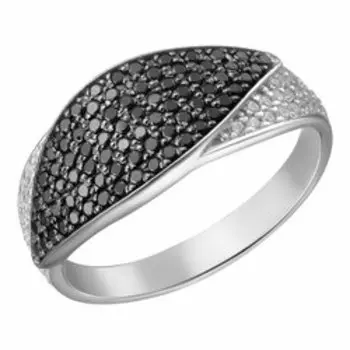 Серебряное кольцо с черной шпинелью и фианитами