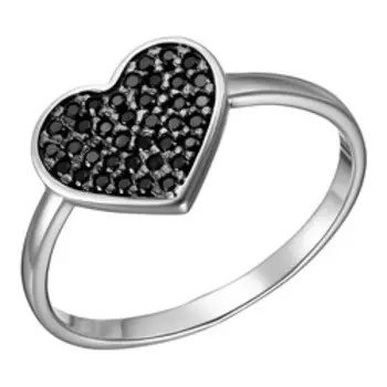 Серебряное кольцо с черной шпинелью "Сердце"