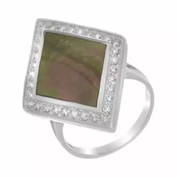 Серебряное кольцо с черным перламутром и кубическим цирконием