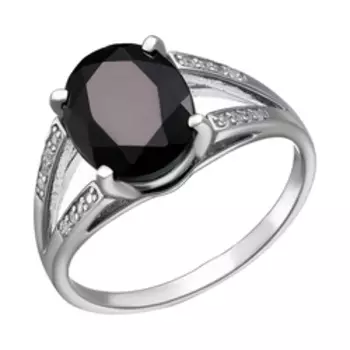 Серебряное кольцо с черным турмалином и фианитами