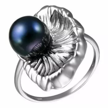 Серебряное кольцо с черным жемчугом "Цветок"