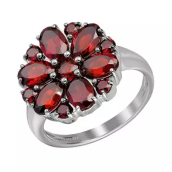 Серебряное кольцо с чешскими гранатами "Цветок"