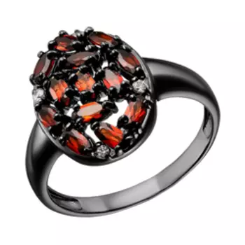Серебряное кольцо с чешскими гранатами и фианитами