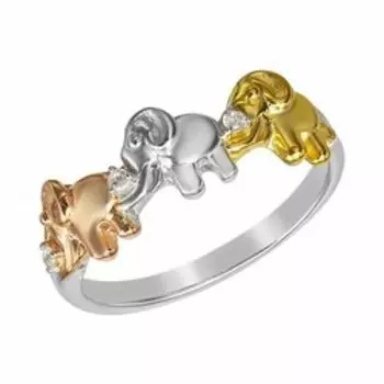 Серебряное кольцо с кубическим цирконием "Слоники"