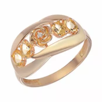 Серебряное кольцо с цитринами и фианитом "Цветок"