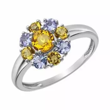 Серебряное кольцо с цитринами и танзанитами