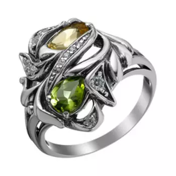 Серебряное кольцо с цитрином, хризолитом и фианитами