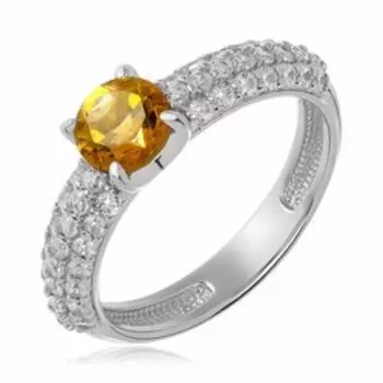 Серебряное кольцо с цитрином и фианитами