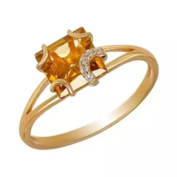 Серебряное кольцо с цитрином и фианитами