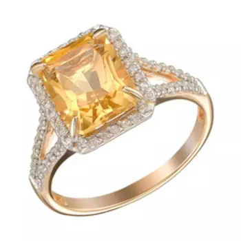 Серебряное кольцо с цитрином и фианитами