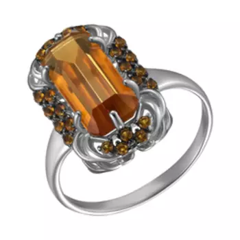 Серебряное кольцо с цитрином и фианитами