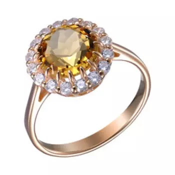 Серебряное кольцо с цитрином и фианитами