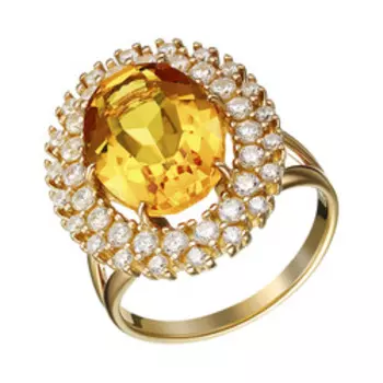 Серебряное кольцо с цитрином и фианитами