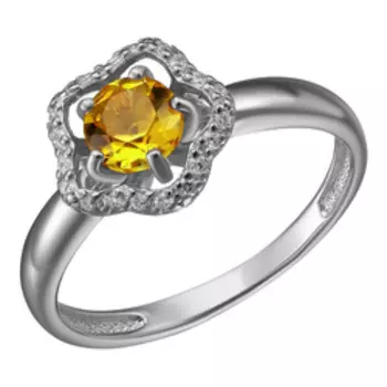 Серебряное кольцо с цитрином и фианитами