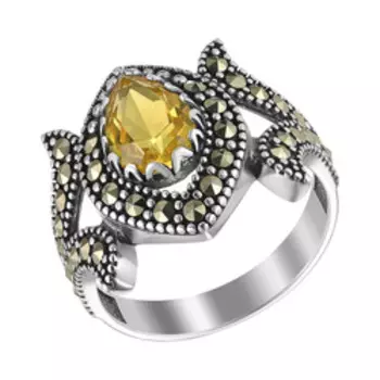 Серебряное кольцо с цитрином и марказитами