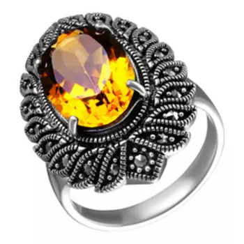 Серебряное кольцо с цитрином и марказитами