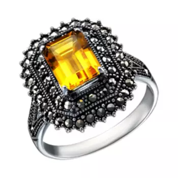 Серебряное кольцо с цитрином и марказитами