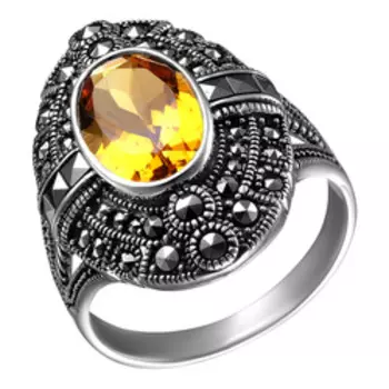 Серебряное кольцо с цитрином и марказитами