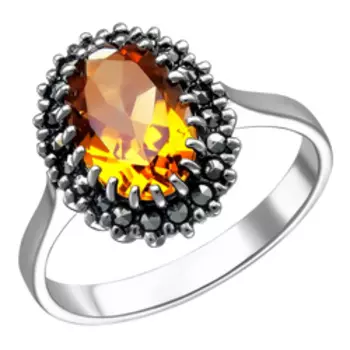Серебряное кольцо с цитрином и марказитами